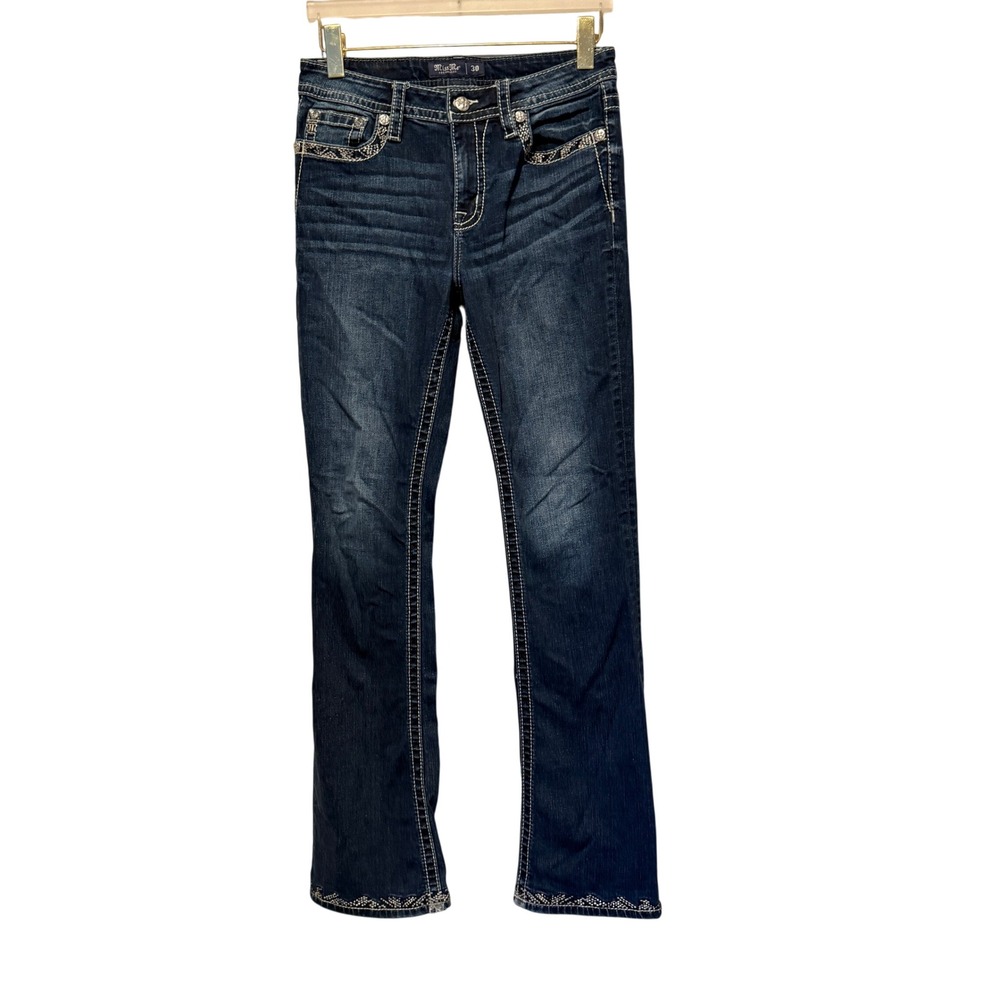 Miss Me Chloe Bootcut Jeans Size 30 Dark Wash Wing Embroidery Rhinestone M3659B - Picture 3 of 7